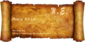 Macz Erik névjegykártya